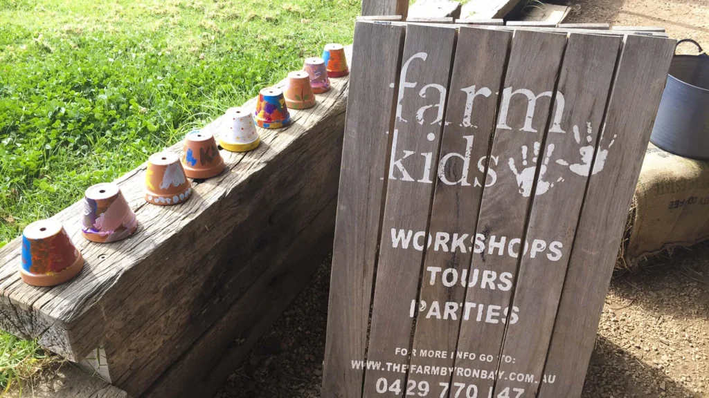 Children creating planters and learning about flowers at Farm kids byron bay children's nature workshops and mini farmers.
