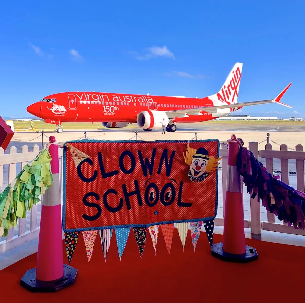 Clown School set up at the Virgin Australia corporate staff and family event.